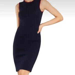 Brooks Brothers Extra Fine Merino Wool Navy with Red Piping Midi Dress